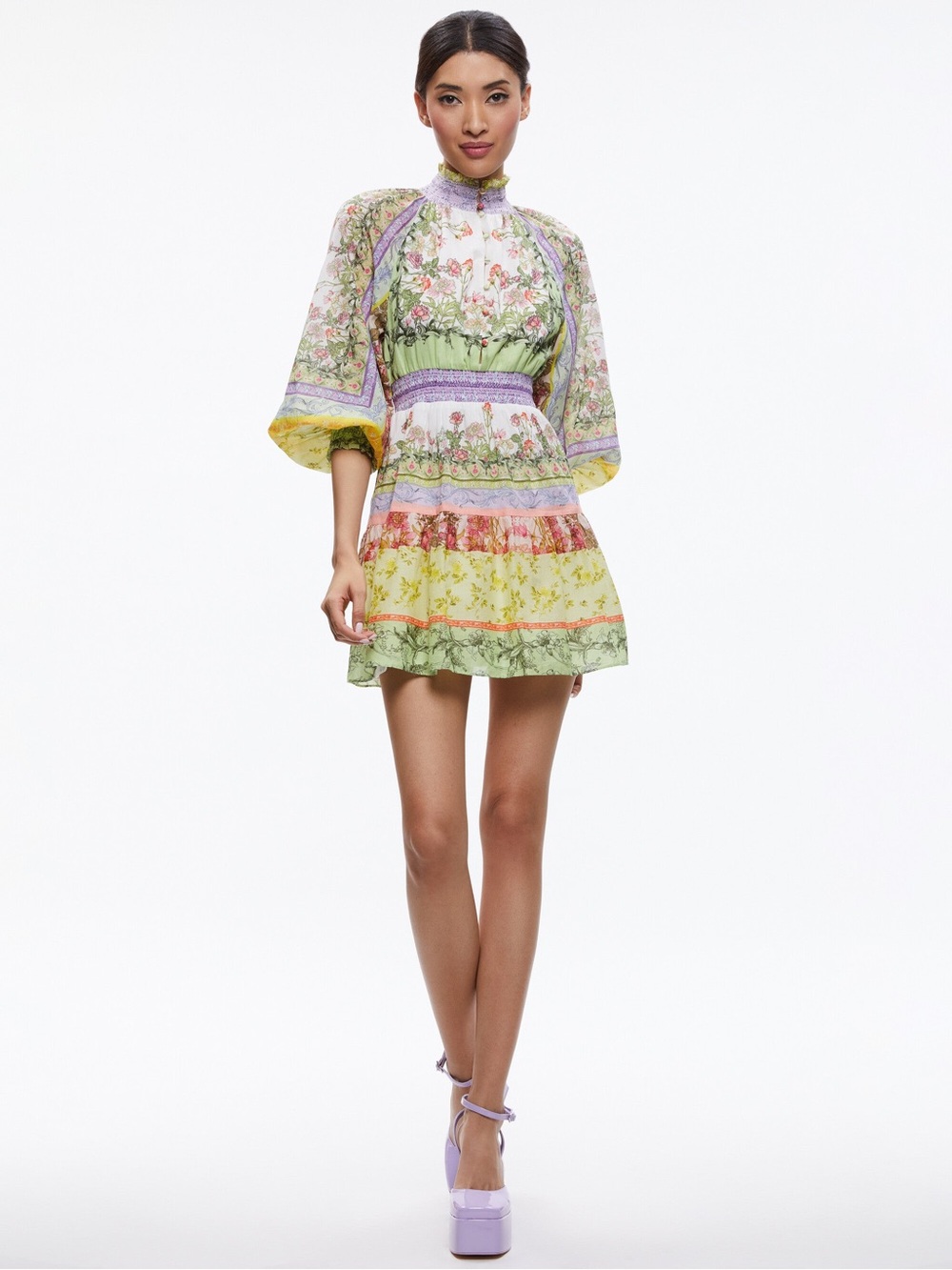 ALICE & OLIVIA LAVINIA BLOUSON SLEEVE MINI DRESS Size 12 - Picture 1 of 8
